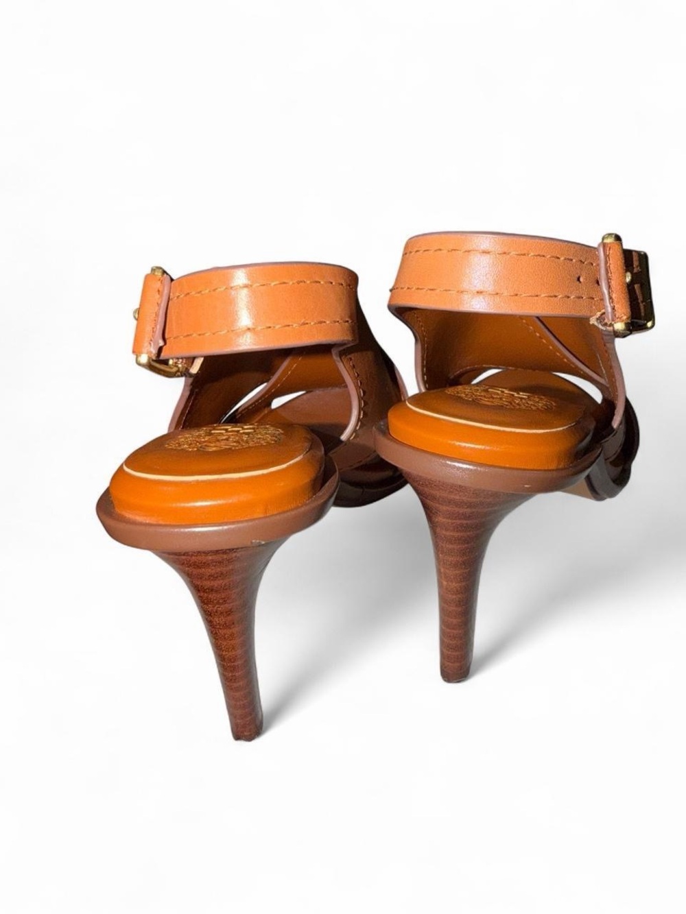 NWOT Vince Camuto Tan Leather Crisscross Slingback Sandals with Gold Buckle - Picture 5 of 5